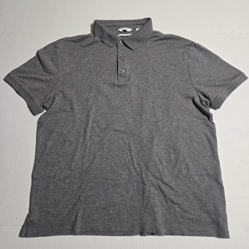Calvin Klein Men's Polo Shirt Size Large Grey Short Sleeve Solid Cotton Pullover